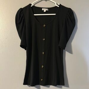 Ophelia Roe Black Puff Sleeve Blouse Size Small